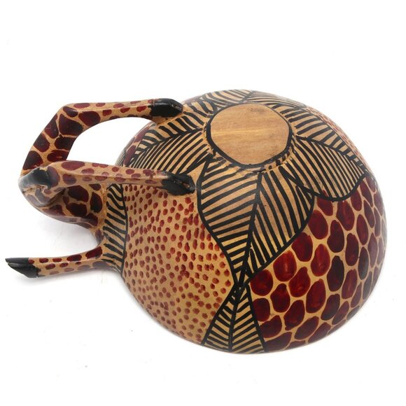 African Wood Giraffe Bowl Kenya Decor Spotted Lightweight Art Fruit Bowl Handle - Picture 5 of 11